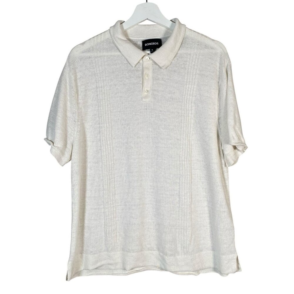 Bonobos Hudson 100% Linen Italian Sweater Polo XL Superfine European Off White